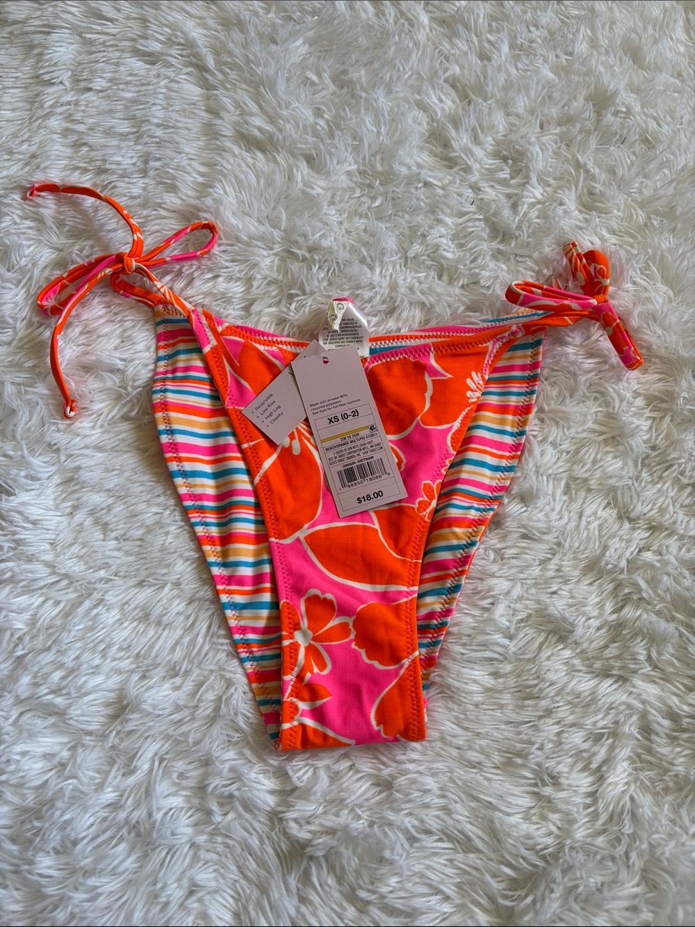 NWT Wild Fable Floral Striped Reversible Tie Sides Swim Bottoms Size XS